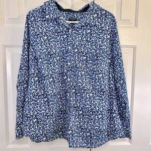 Talbots Woman Ditzy Blue Floral Button Down Long Sleeve Top Size 16W